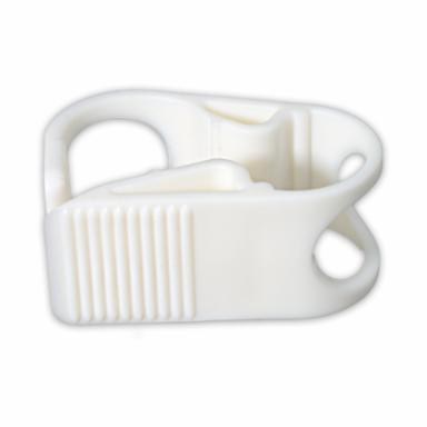 White plastic clamp with handle on a white background