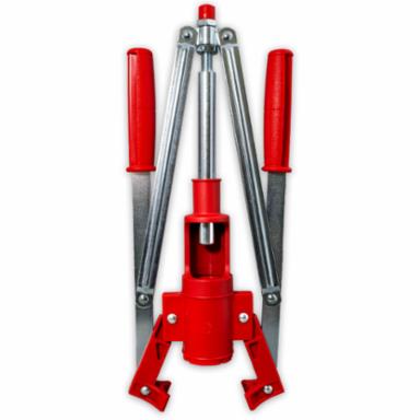Red and silver corking tool on a white background