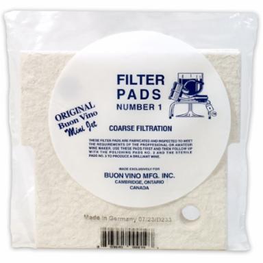 Pack of filter pads with a label indicating 'Original Buon Vino Mfg. Co.'