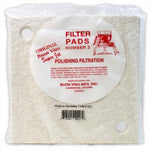 Filter pads in packaging with a label indicating brand and product details.