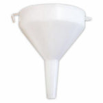 White plastic funnel on a white background