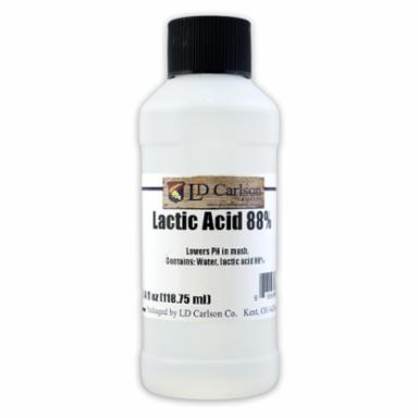 Bottle of Lactic Acid 88% with a black cap on a white background