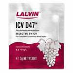 Lalvin ICV D47 wine yeast package with grape illustration on a white background