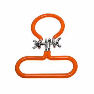Orange metal wire cardboard handle on a white background