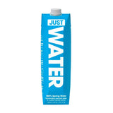 blue cardboard/tetrapak water bottle with white cap on a white background