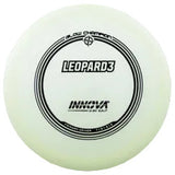 Disc golf disc with 'Leopard3' and 'Innova' branding on a transparent background