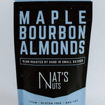 Packaging of Maple Bourbon Almonds from Nat's Nuts with black and blue design.