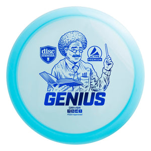 Blue "Genius" disc with a graphic of a person and text on a white background