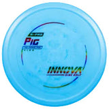 Blue disc golf disc with 'Innova' branding on a transparent background