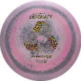 Pink and gray disc with colorful logo and text on a white background