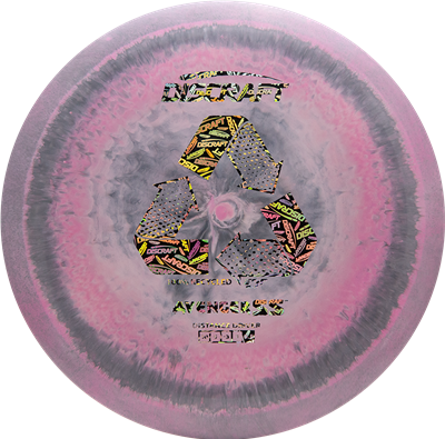Pink and gray disc with colorful logo and text on a white background