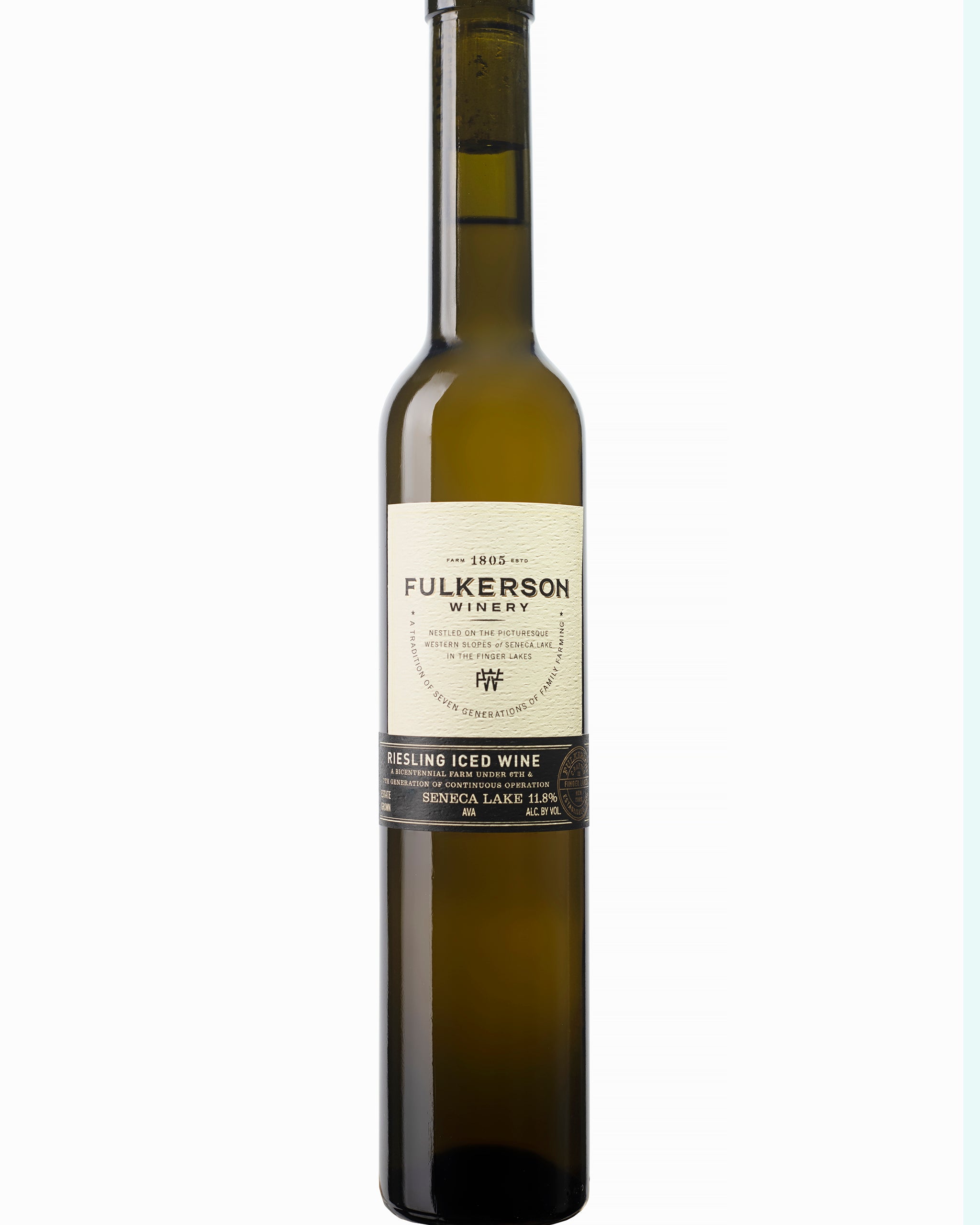Bottle of Fulkerson Riesling Iced Wine on a white background