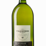 Fulkerson Winery bottle of semi-dry Riesling wine on a white background