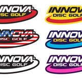 Six different colored logos of Innova Disc Golf on a white background