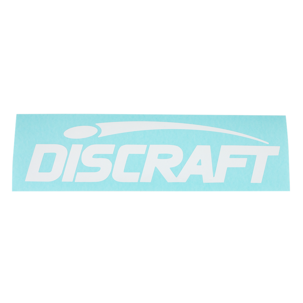 Discraft logo sticker on a light blue background