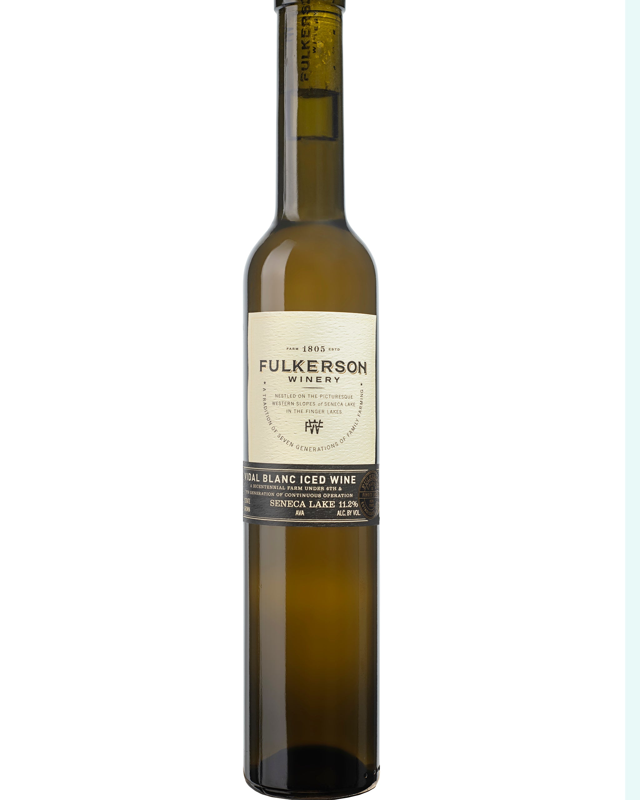 Bottle of Fulkerson Winery Vidal  Blanc Iced Wine on a white background