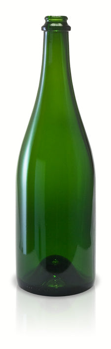 Green glass bottle on a white background