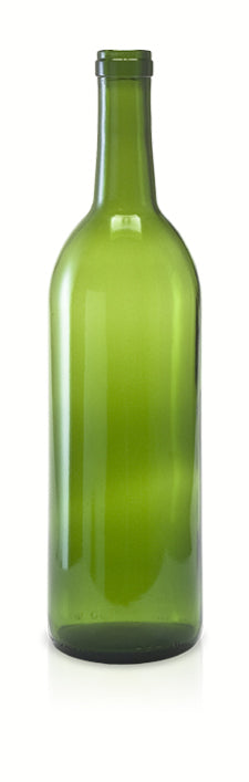 Green glass bottle on a white background
