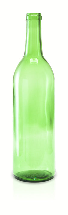 Green glass bottle on a white background