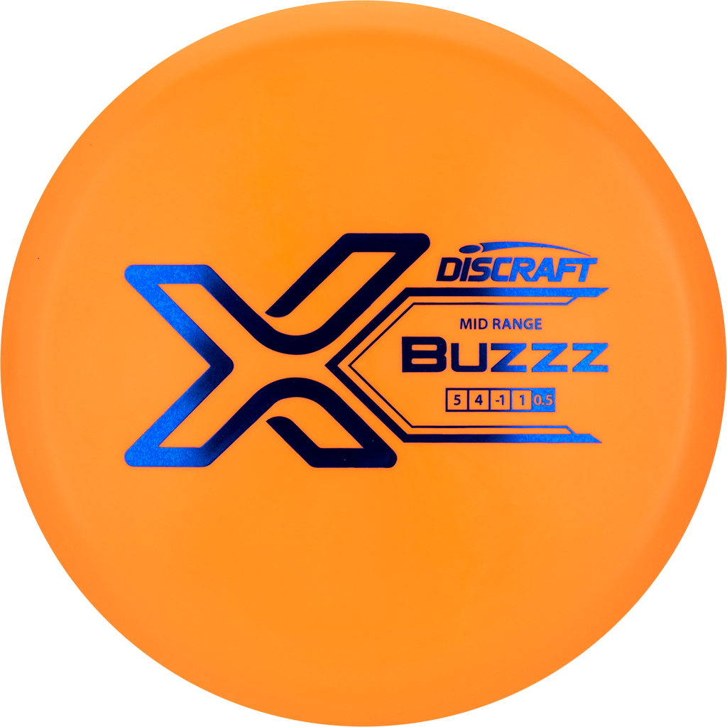 Orange Discraft Buzzz disc golf disc on a white background