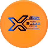 Orange Discraft Buzzz disc golf disc on a white background
